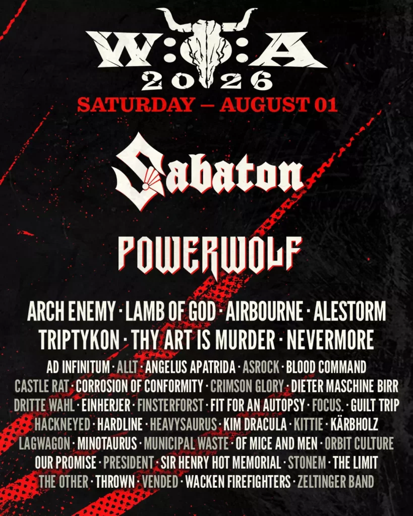 Running order de sábado do Wacken Open Air 2026